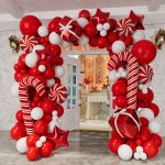 Bonropin Christmas Balloon Garland Arch kit with Xmas Red White Balloons Candy Balloons Gift Box Balloons Red Star Balloons for Christmas Party Decorations